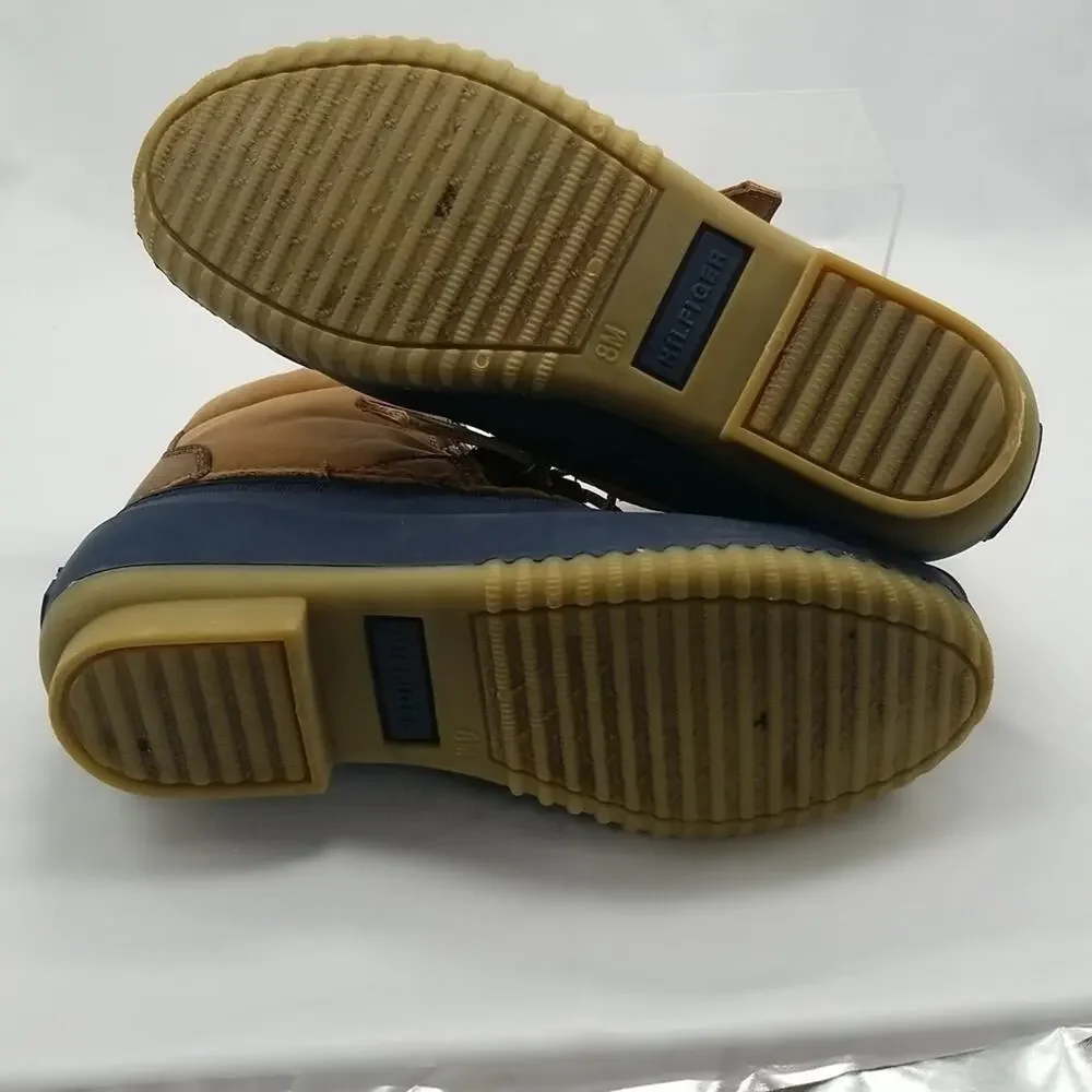 Tommy Hilfiger Women's SZ 8 Duck Boots Brown Blue Low Top Fleece Lined Leather